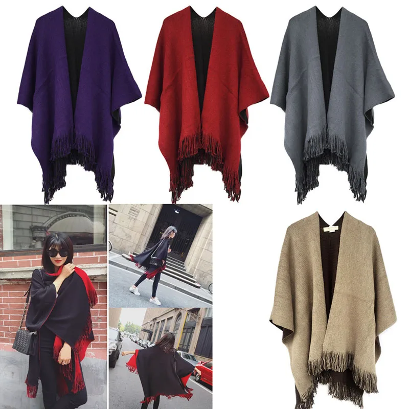 

Fashion Women Blanket Oversized Scarf Wrap Long Knit Shawl Poncho Tassel Fringe #