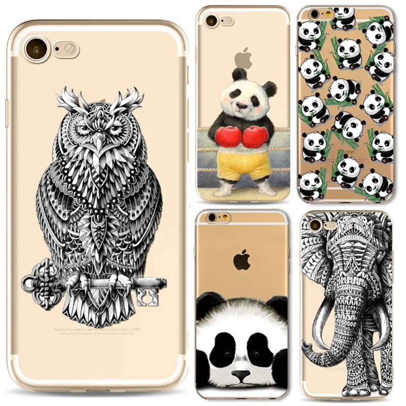 For iPhone 7 Case Cute Owl Panda Elephant Cat Animals Soft