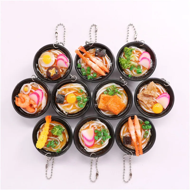 10pcs Ramen Keychain Toy Simulation Japanese Food Noodles Key Ring Pretend Play Kitchen Set Kids