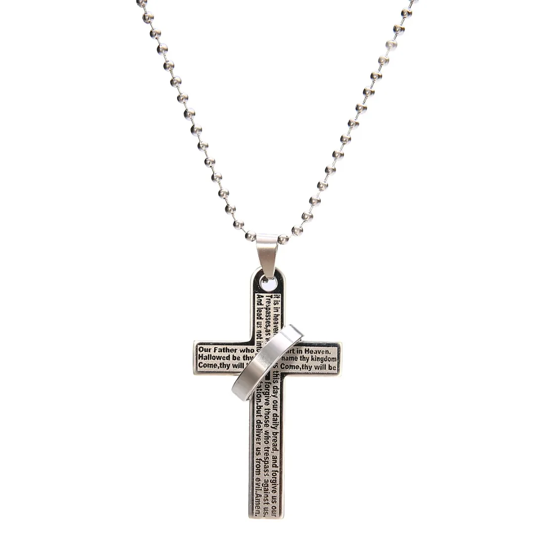 Vintage Prayer Loop Cross Pendant Necklace Shellhard Punk Stainless Steel Men Chain Necklace Femme Bijoux For Women Jewelry