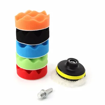 

7Pc Car Polisher Polishing Waxing Buffing Woolen&Sponge Pads Kit 3/4/5/6/7''
