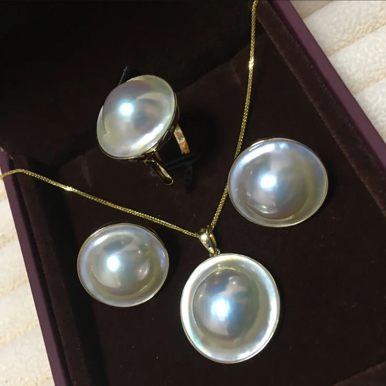 

nature AAA white sounth sea pearl MAP SHAPE MABE pearl 18k pendant/EARRINGS/RING 16-17mm wholesale beads FPPJ