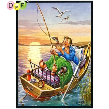 

DPF DIY The boat to go fishing 5D diamond painting cross stitch home decor diamond mosaic square diamond embroidery needlework