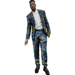 Новые поступления африканских Костюм со штанами для мужчин Анкара печати Костюмы Дашики Мужской Блейзер + брюки комплект из 2 элементов