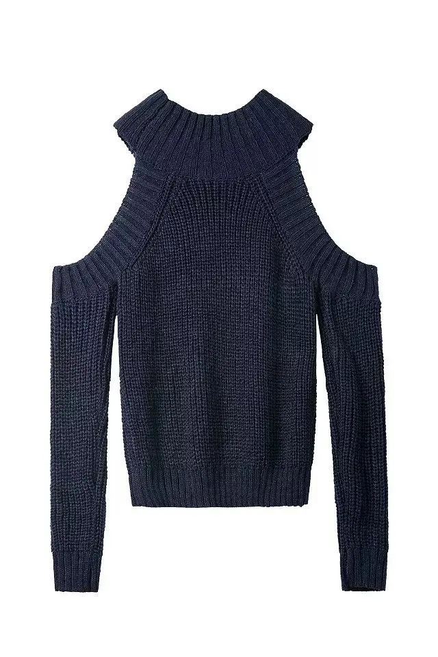 Водолазка с открытыми плечами, вязаный тонкий свитер для женщин, осенняя мода, трикотажный пуловер, джемперы, Pull Femme, негабаритные накидки A0933 - Цвет: A0933navy