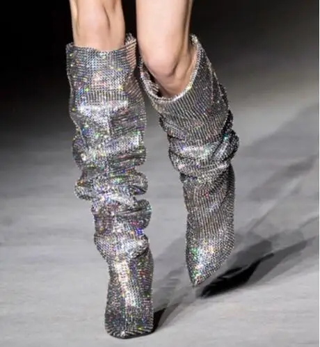 Lujo as Pic Altas Tacones en Cristal 2019 As De Glliter La Botas Zapatos Mujer Fiesta Slip Picos Rodilla Pic Largo Rhinestone Altos Bling g5F1FRnq