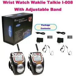 Уникальные 2 шт. наручные часы Двухканальные рации i-008 с регулируемый ремешок (США: 22 канала, Европа: 8 cahnnels)