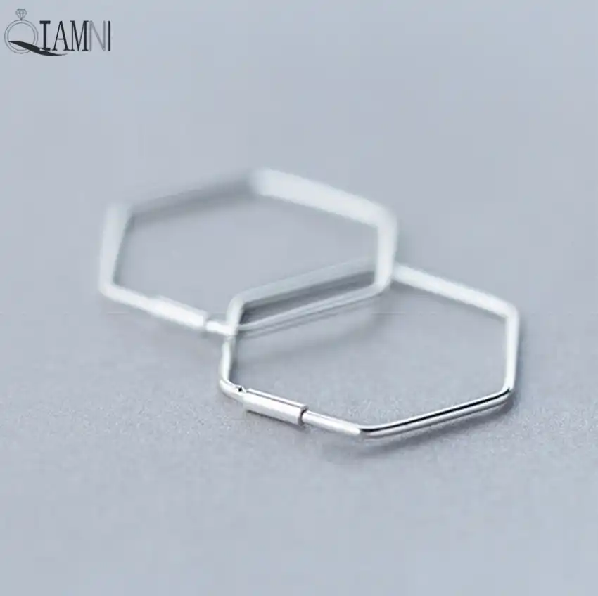 QIAMNI 925 стерлингового серебра шестиугольные геометрические открытые серьги-гвоздики для женщин девочек Pendientes подарок на рождественскую веч...