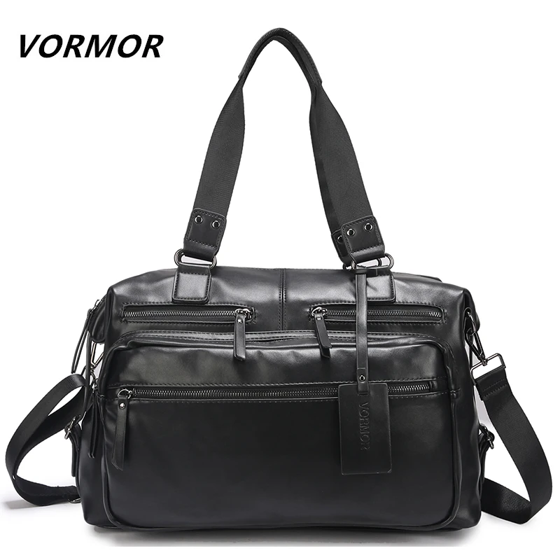 

VORMOR Brand PU Leather Handbags For Men Large-Capacity Portable Shoulder Bags Men's Fashion Travel Bags Duffel Package