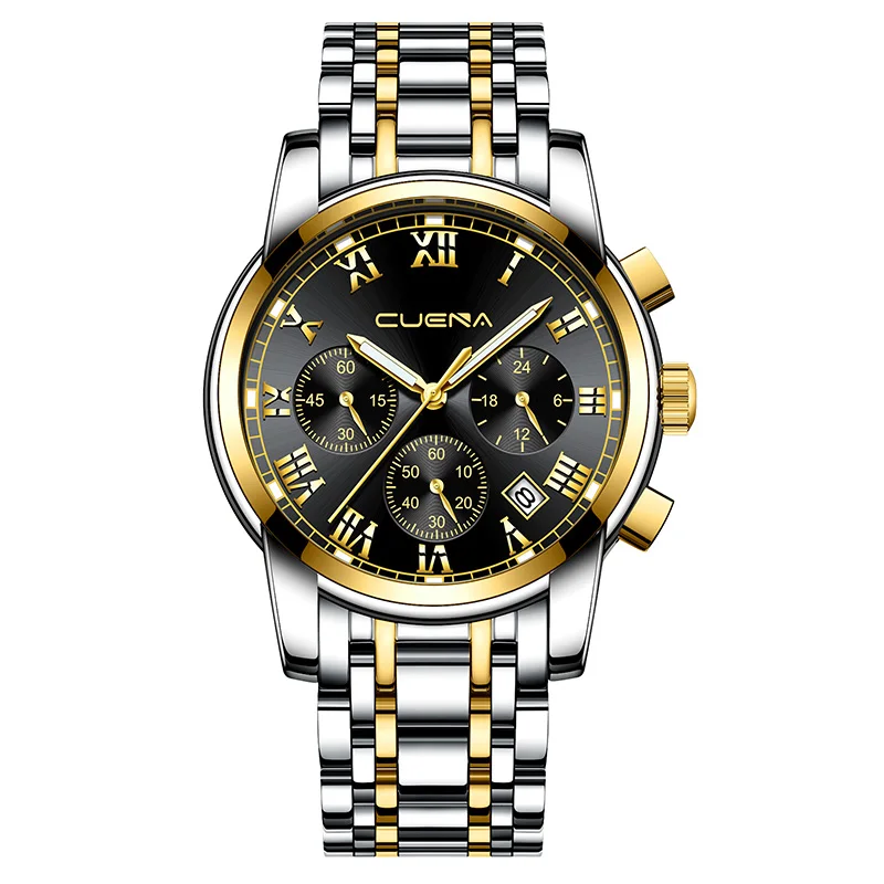 CRRJU Модные Бизнес повседневные часы для мужчин спортивные аналоговый хронограф полный сталь водостойкие часы для мужчин часы Relogio Masculino - Цвет: Silver Gold Black