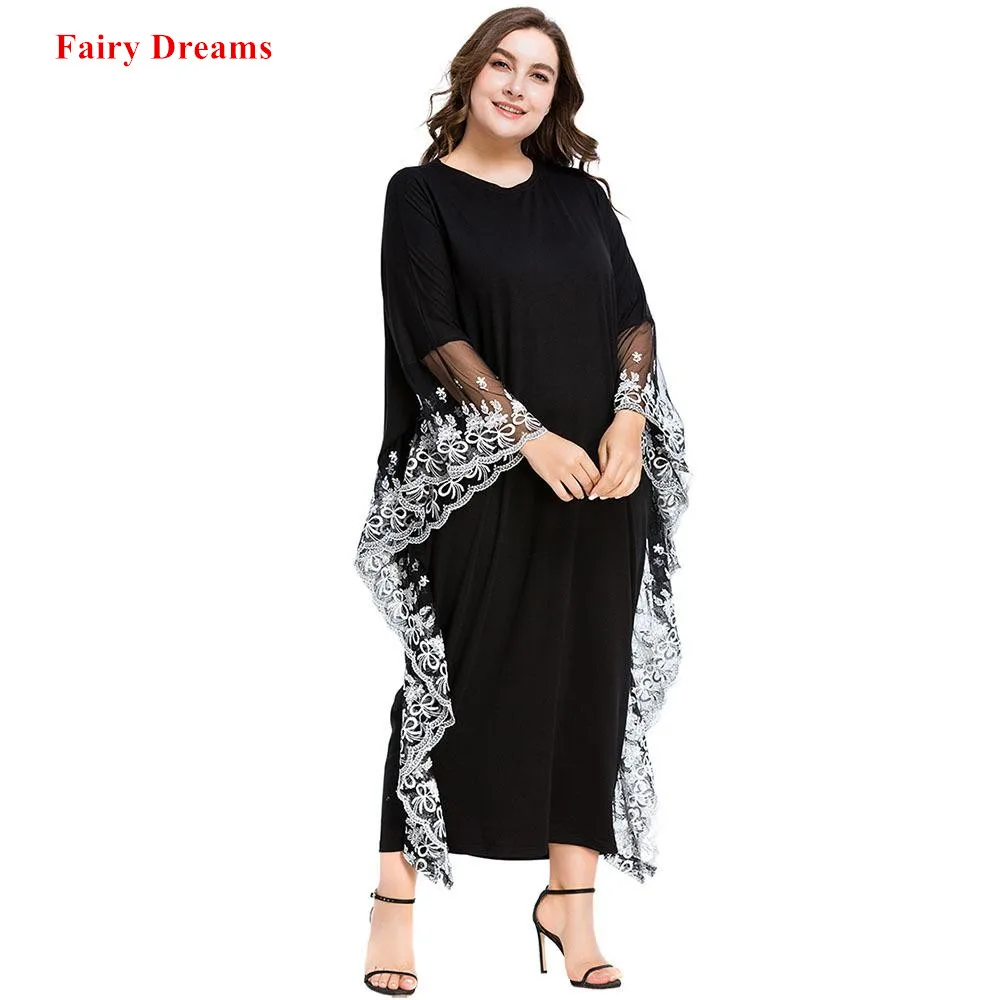 

Black Abayas Women Islamic Clothing Muslim Embroidery Bat-wing Sleeve Long Dress Spring Autumn Kaftan Dubai Malaysia Turkey Robe