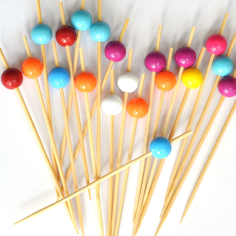 Free shipping 50 pcs/pack Colorful Pearls bamboo sticks cocktail