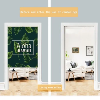 

Plant Green Leaves Printed Japanese Style Doorway Curtain Hanging Tapestry For Home Decoration