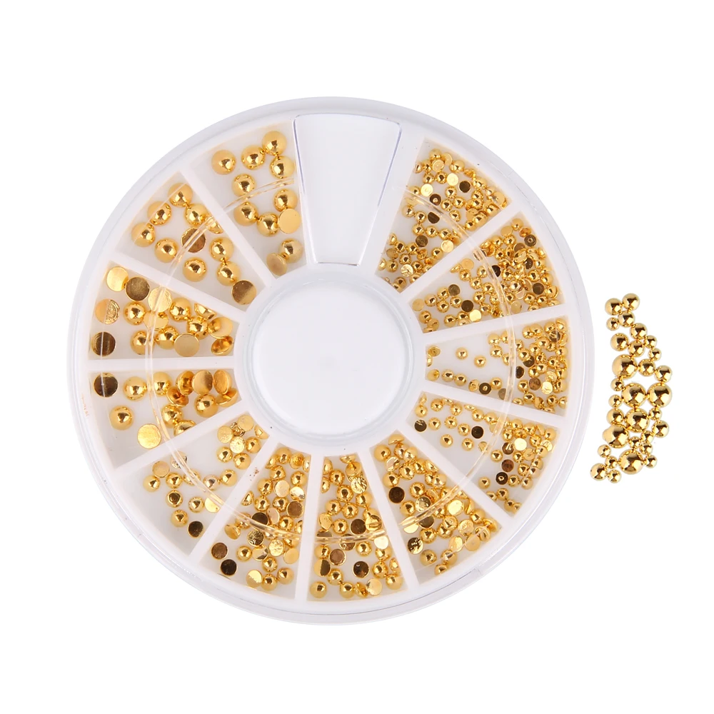300Pcs Gold Metal Studs Glitter Manicures Mixed Size With Box 3D Nails Stickers Decals DIY Nail