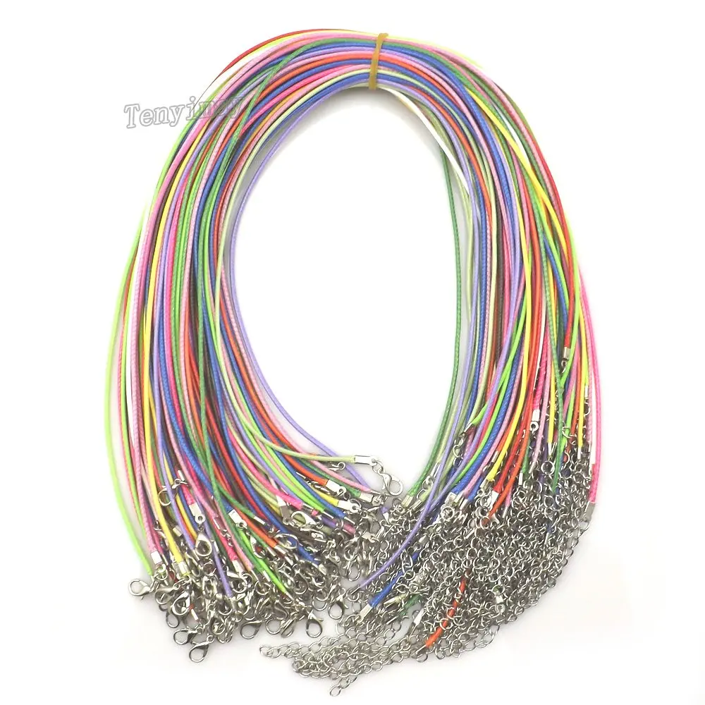 

1.5mm Korea Wax Thread Necklace Mixed Color 18" Length 5cm Extension Chain Pack of 100pcs