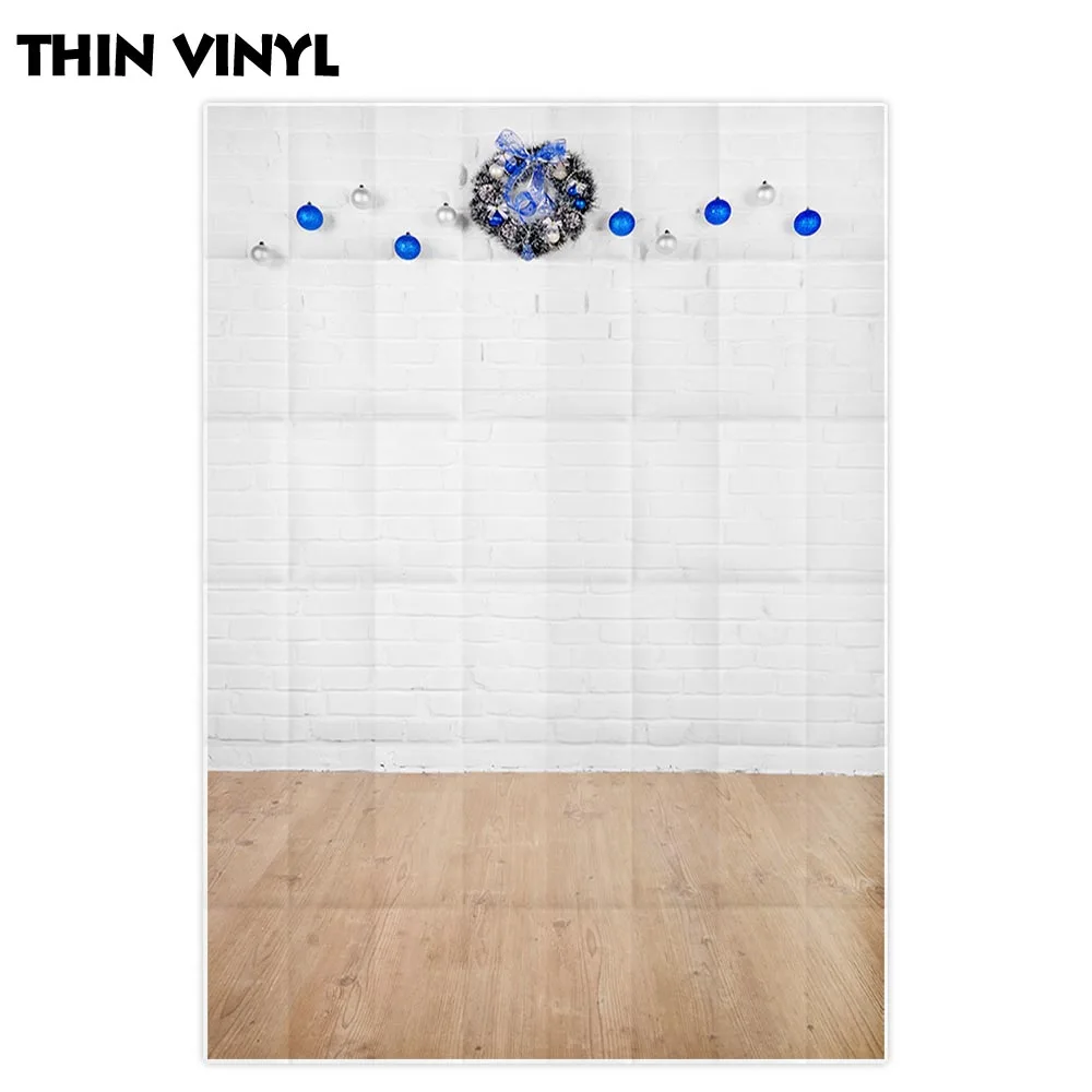 Allenjoy Thin Vinyl photo background white brick wall Wood floor Pine branch bell blue decoration celebrate photocall backdrop Allenjoy Thin Vinyl photo background white brick wall Wood floor Pine branch bell blue decoration celebrate photocall backdrop