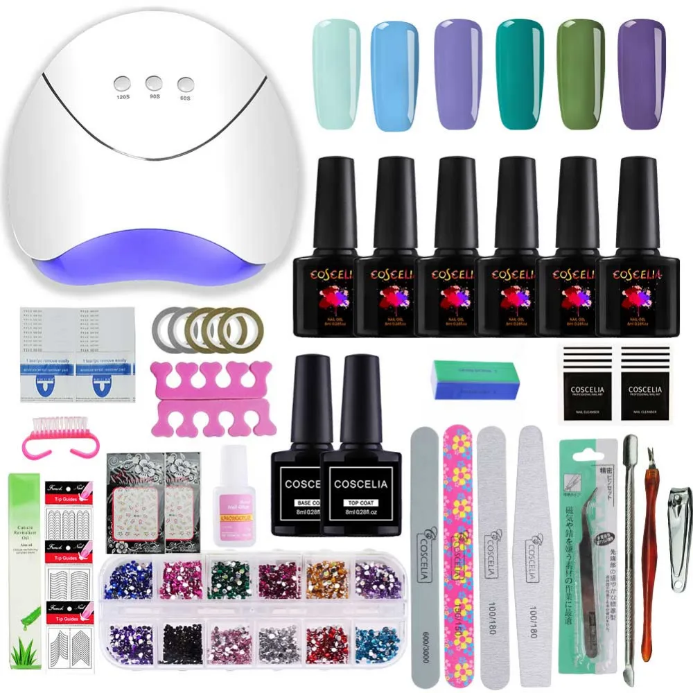 

Nail Kit Dryer 36W UV LED Lamp&UV Gel Varnish Polish Top Base Coat Manicure Tool 6 Color Nail Polish For Nail Set For Manicure