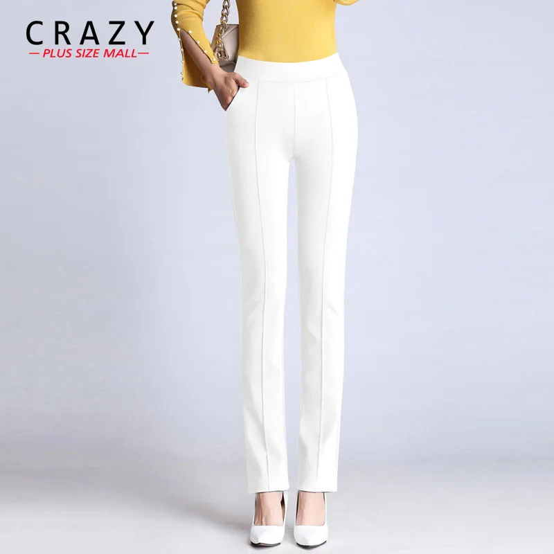 Crazy Plus size Mall новые M-9XL женские длинные эластичные штаны из органической кожи летние обтягивающие брюки больших размеров черные белые офисные деловые брюки