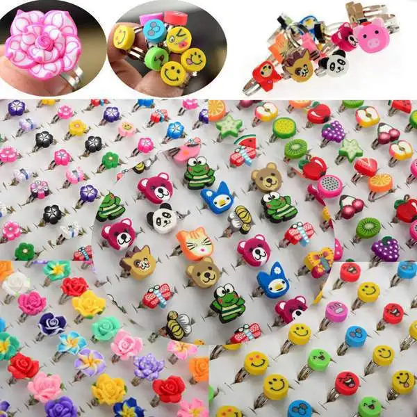 10pcs Wholesale Lots Bulk Mixed Polymer Clay Children Kids Boys Finger Rings Free Ship