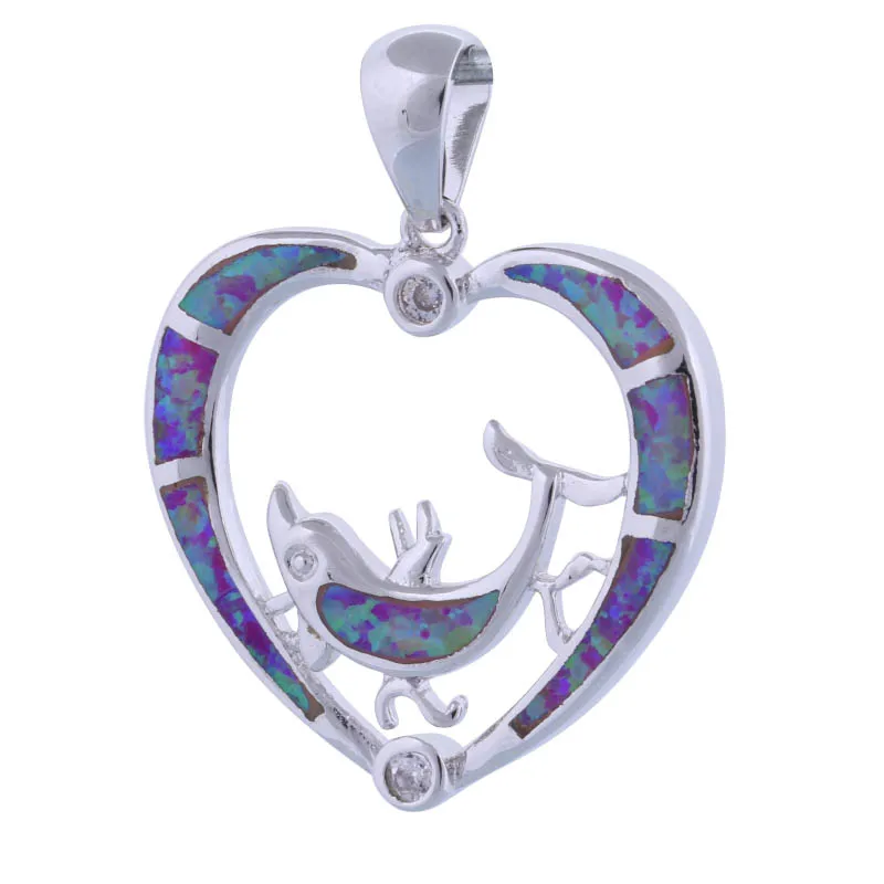 

Garilina Fashion Jewelry dolphin Heart 925 sterling silver necklace Pink Fire Opal pendant for women P289