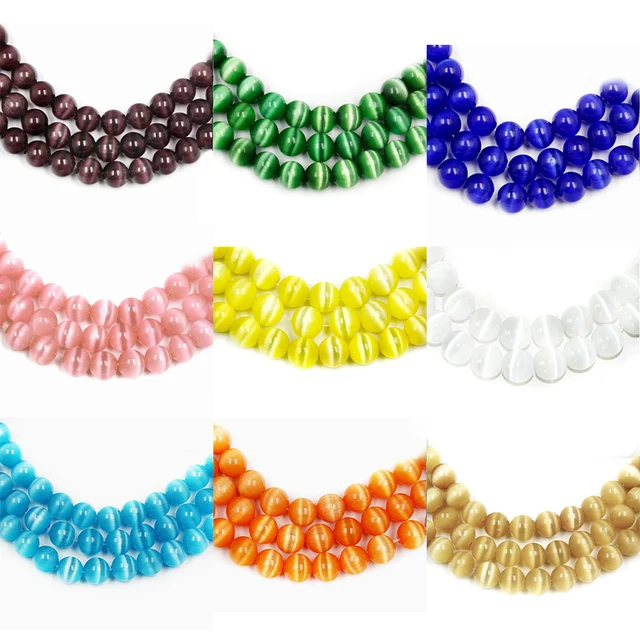 4 6 8mm Round Glass Flash Beads 98/68/50pcs Natural Cat Eye Loose Stone