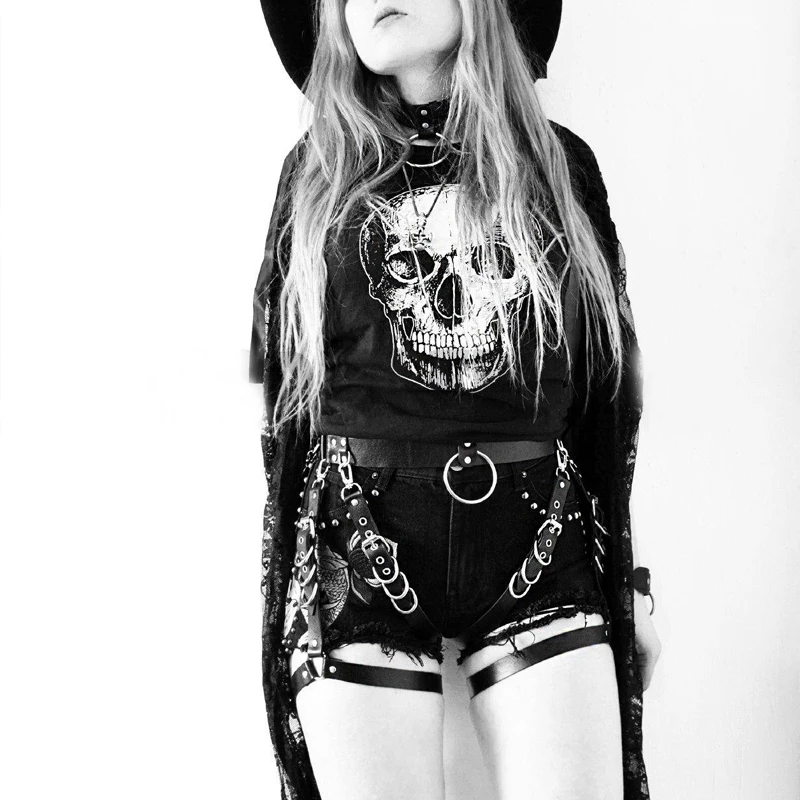 

New Handmade Punk Gothic Heavy Duty Metal Women Leather Belts Suspender Straps Harness Stocking Sword Sexy Waist Garter Female