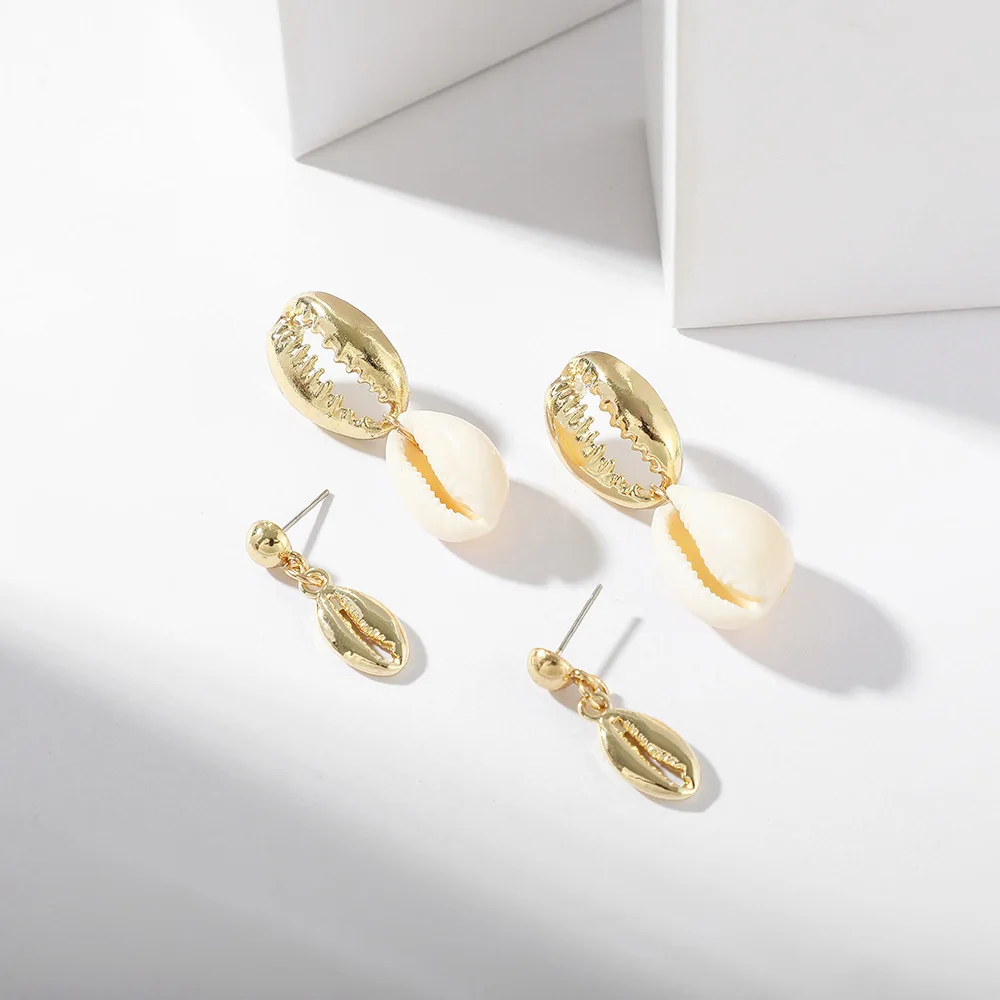 

2 Pairs of Natural Shell Earrings set Creative Marine Wind Alloy Dangle Earrings for Women Bohemian Simple Metal Earings 2019