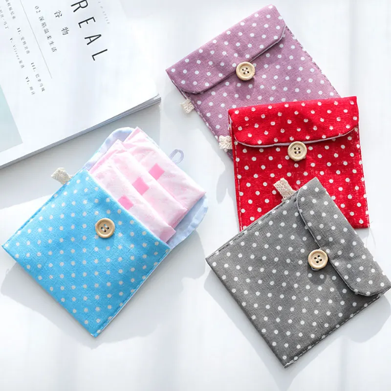 Women Girl Cotton Cosmetic Bag For Sanitary Napkin Storage Bags Outdoor Travel Case Storage Pouch Purse Organizer