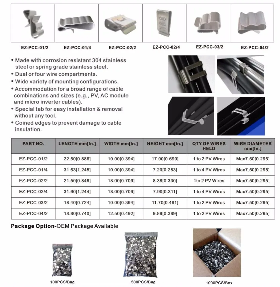 Pces de Alta Clipes de Cabo Qualidade Material Solar pv Fio Braçadeira Cabo 500 1.5mm-2.0mm Sus304 9 solar cable clips