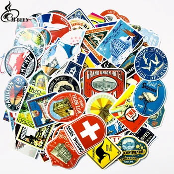 

Mix 100PCS Retro Style Travel Hotel Logo Hawaii Stickers for Travel Suitcase Wall Pencil Box Bike Sliding Car Sticker DIY Decals