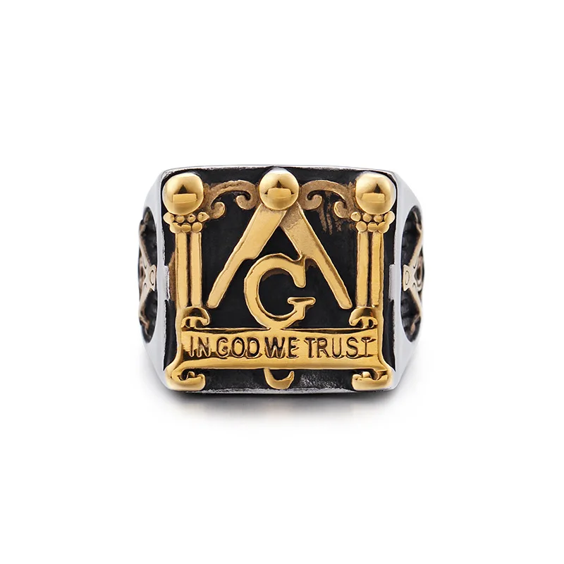 В Боге мы доверяем масонской Freemasonry перстень из титана нержавеющая сталь