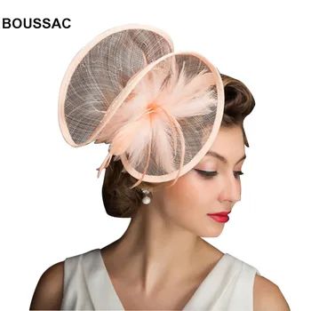 

Ladies Formal Women Fedora Hats For Church Fascinator Sinamay Fancy Feather Headdress Vintage Female Hair Accessories KNFH28