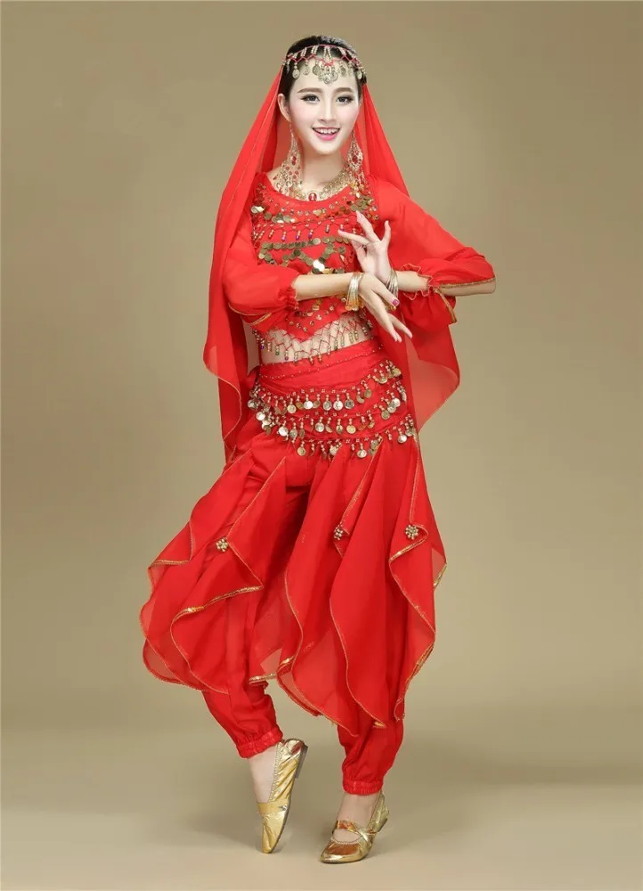 Профессиональный костюм комплект египетского танца живота платье одежда костюм для танца живота боливудские брюки для женщин платья костюмы для взрослых - Цвет: Red 3Pcs