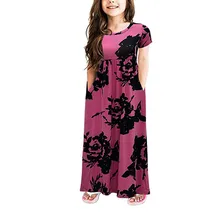 Платья для маленьких девочек с цветочным принтом и карманами; Детские праздничные пляжные платья; бренд; vestidos; костюм принцессы для девочек