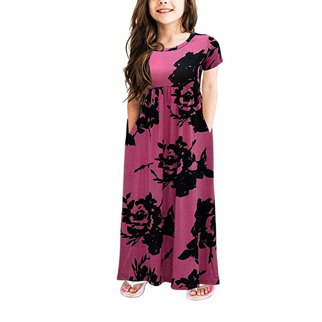 

Toddler Baby Girls Floral Flowers Pocket Dresses Kids Party Beachwear Dresses new brand vestidos princess costume for girls