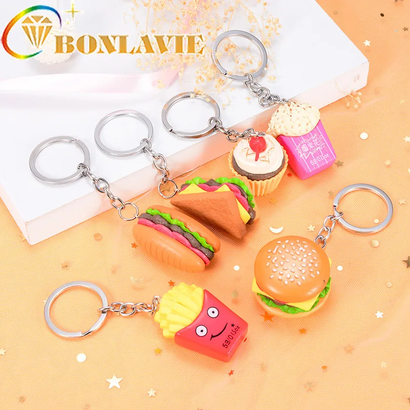 Simulation Food Hamburger Popcorn French Fry Key Chain Pendant Automobile Ring Accessories Originality Small Gift | Украшения и