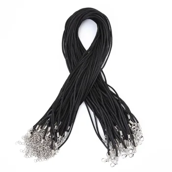 

50pcs Black Satin Silk Necklace Cord 2.0mm/20'' with 2'' Extension Chain Lead&nickel Free BT004