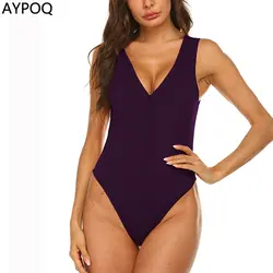 AYPOQ, однотонный сексуальный боди с v-образным вырезом, облегающий Легкий облегающий женский клубный комбинезон с лифом, повседневный