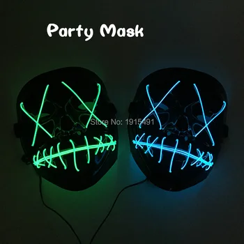 

YUEHUI EL The Purge Cosplay Flashing Mask EL Wire Neon Scary Clown Mask Halloween Glowing Party Mask Maska