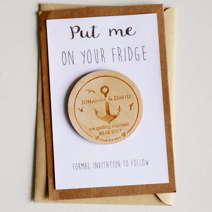 

Anchor and Birds Save the Date Magnets With Card - Laser cut and Etched on Wood