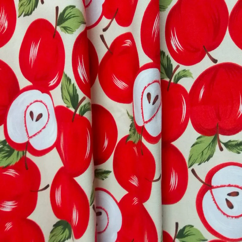 Красивая холщовая хлопчатобумажная ткань с принтом красного яблока 50x145 см