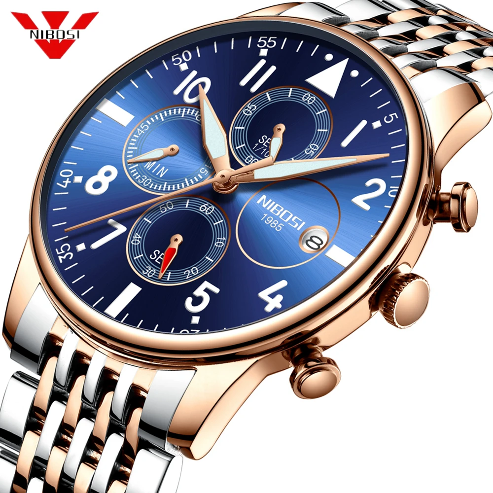 Mens Watches NIBOSI Waterproof Quartz Business Men Watch Top Brand Luxury Clock Casual Military Spo