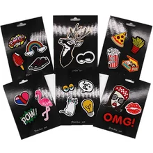 

Iron On Clothes Patches DIY OMG popcorn cat pow deer rainbow Embroidered Patches Fabric Badges Sewing Patches