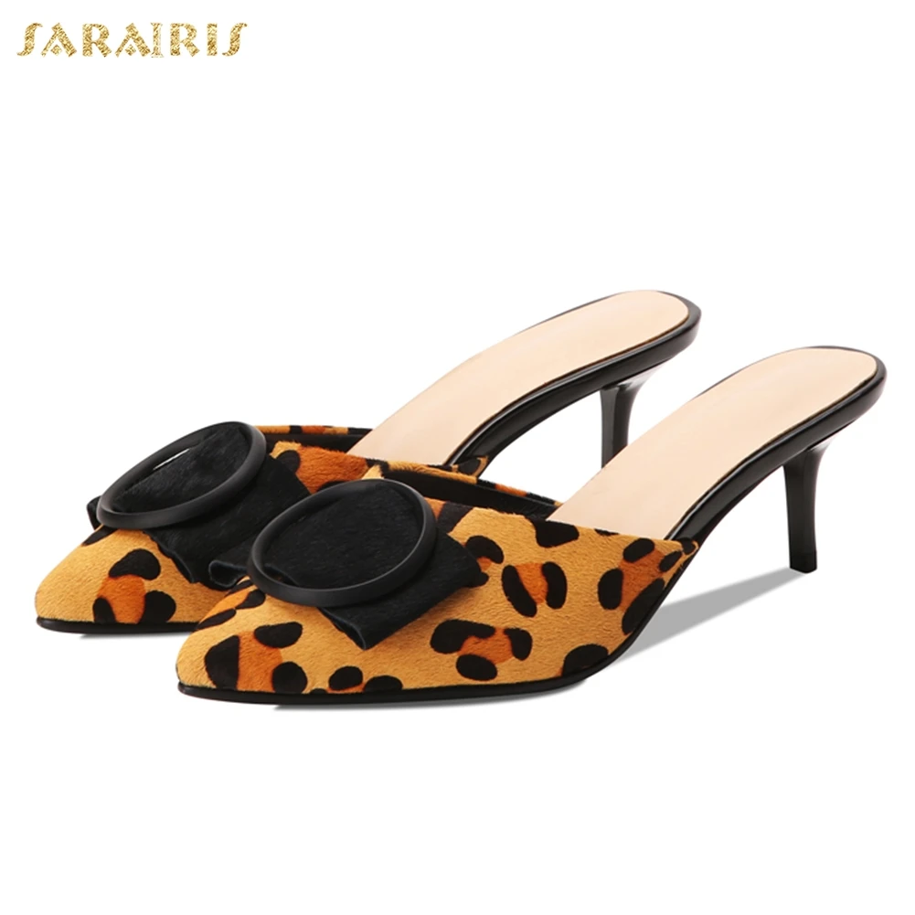 

SARAIRIS Brand New Horsehair Inside Pigskin Leather Sexy Pointed Toe Party Women Shoes High Heel Summer Mules Shoes Woman