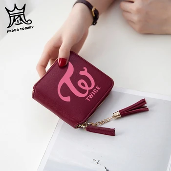 

frdun Tommy Mini Short Zipper Card Wallet Twice W 3D PU Leather Wallet Kpop Team Fans Accessories Fashion Lady Tassel purses