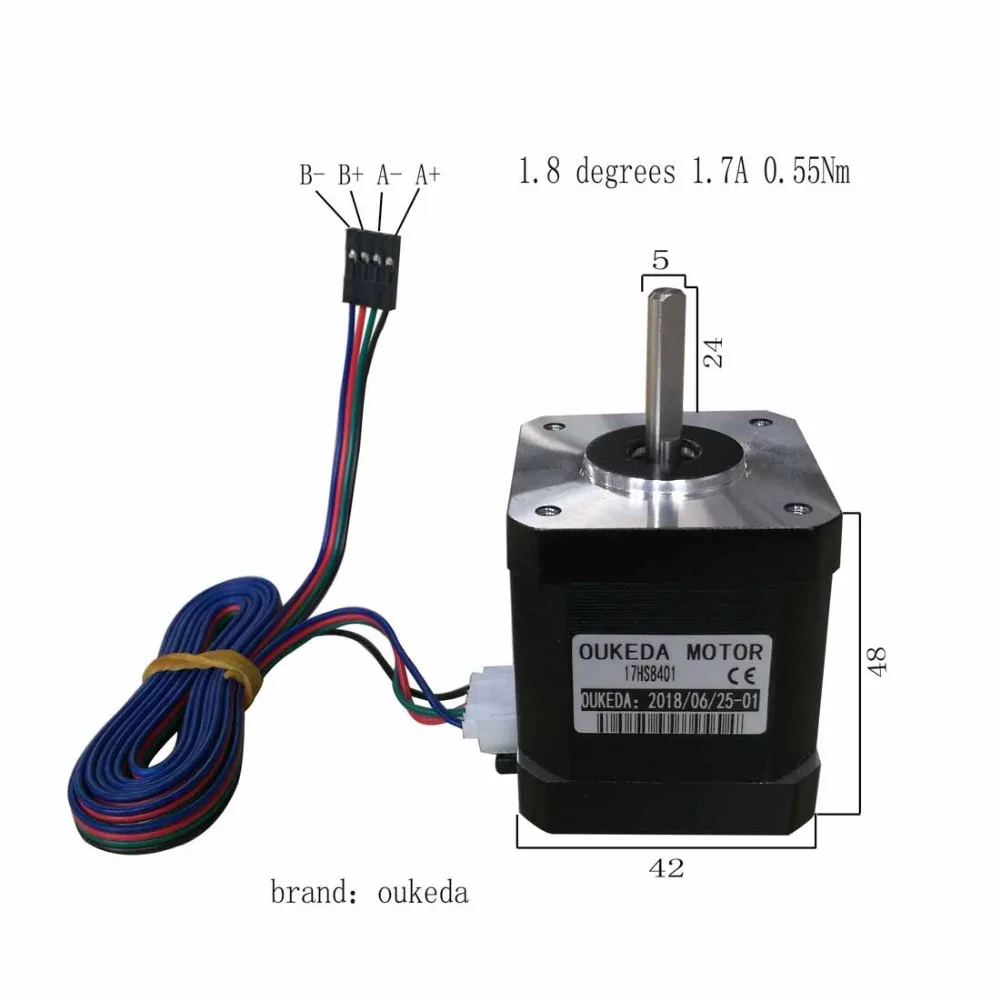 Шаговый двигатель Nema 17 4 шт. 42 шагового двигателя 17HS8401 48 мм/78Oz in /1.8A CE 42BYGH 1.7A (17HS8401) с