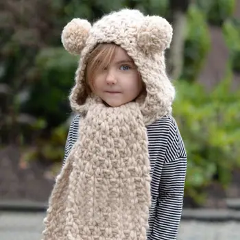 

Infant Toddler 2017 Winter Beanie Baby Kids Boy Girl Warm Hat Hooded Scarf Earflap Cute Bear Ears Knitted Wool Caps