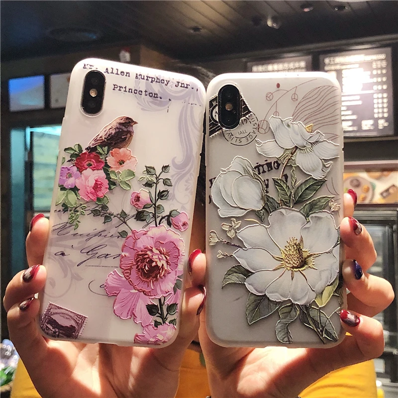 

3D Flower Soft Silicone Case For Apple iPhone 6 6 Plus 6S Plus 7 8 Plus XS Max XR Phone Case Transparent Scrub Soft TPU Cover