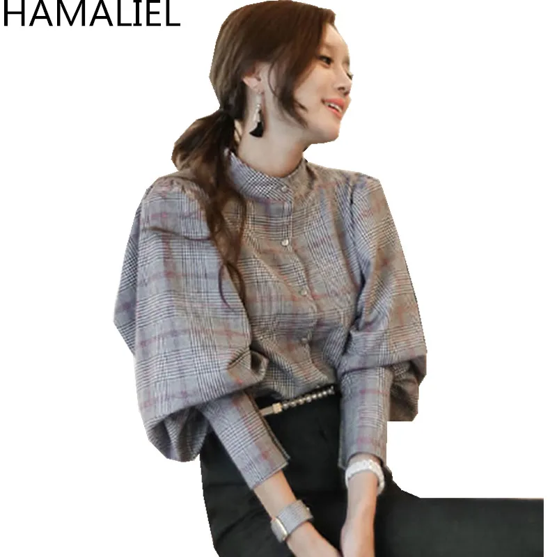 Женская офисная блузка HAMALIEL модная Осенняя рубашка в клетку с длинными рукавами
