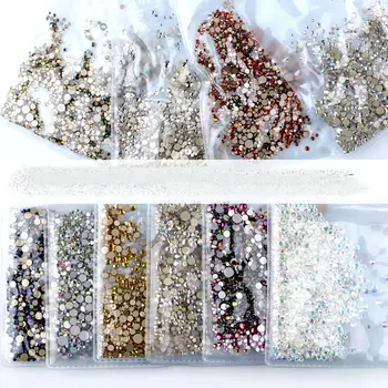 40 colors Mix Sizes Crystal Clear AB Non Hotfix Flatback Rhinestones Nail Art Rhinestones For 3D Nail Art Decoration glitter mix sizes opal colors crystal glass non hotfix flatback rhinestones strass nail art nails accessoires nail art decoration